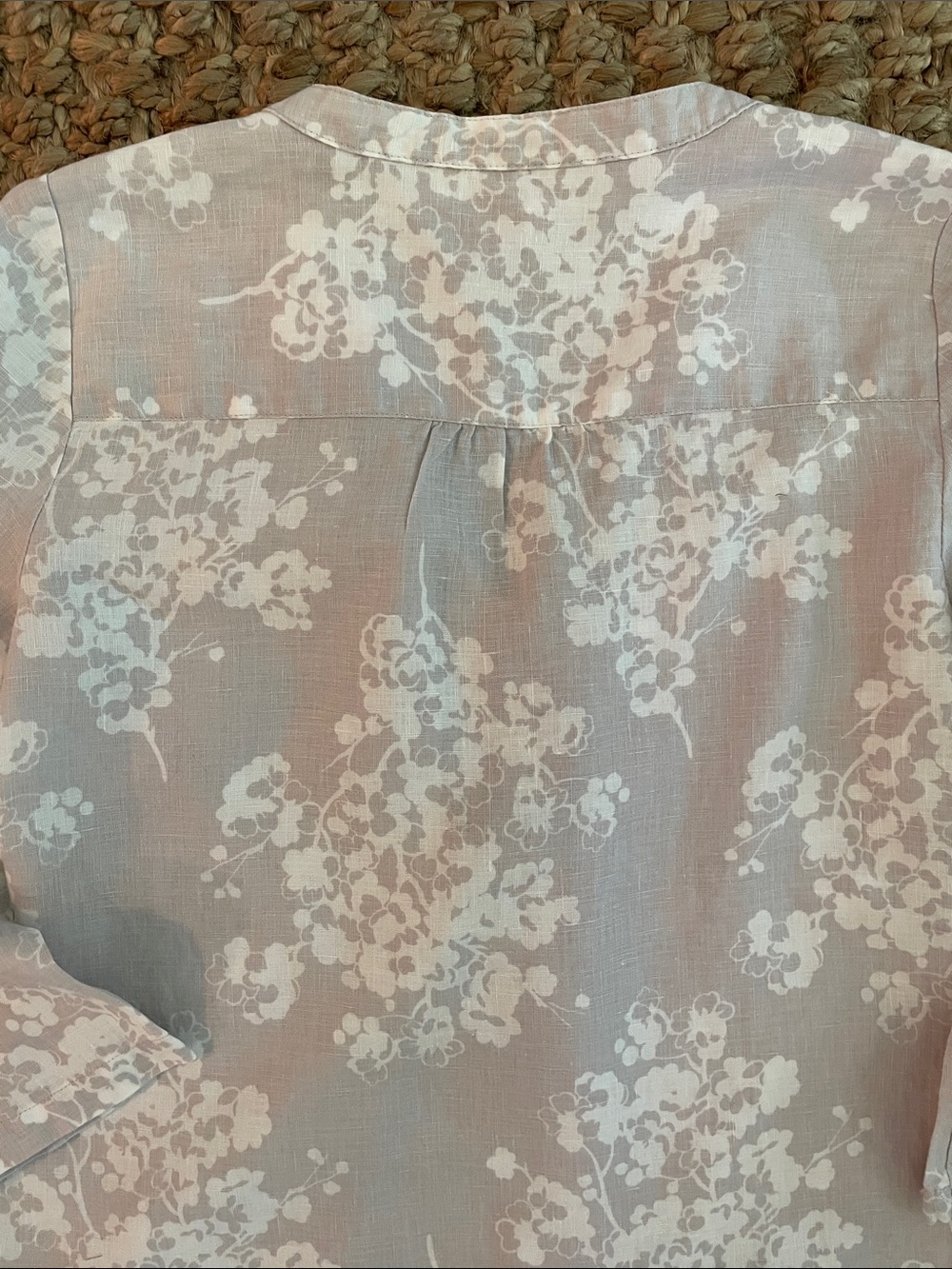 Boden 100% Linen Floral Braided Rope Neckline Tunic Blouse Grey White UK 8 US 4 - Picture 7 of 10